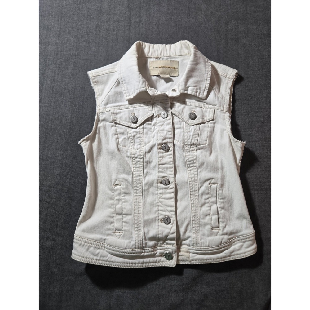 Pilcro and the Letterpress Womens Denim Vest XS White Button Classic Pockets